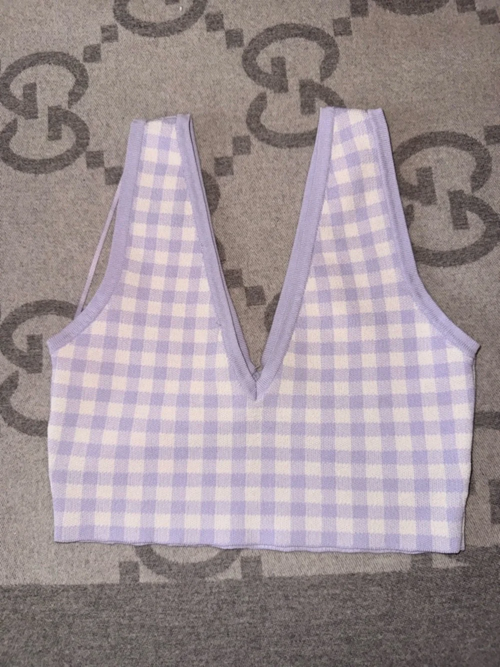 Zara Sleeveless V-Neck Gingham Crop Top in Lavender - Picture 7 of 8